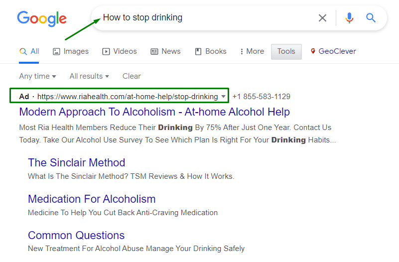 Google ads for an Alcohol Treatment Center2